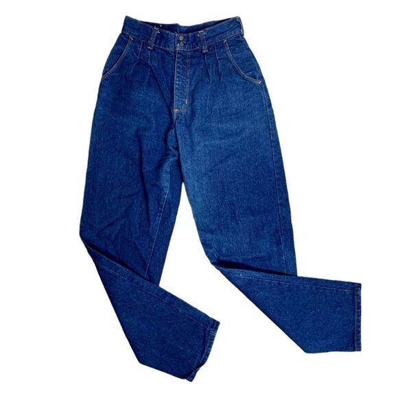 Vintage 80s Avon Denim Mom Jeans 26 Dark Wash High Rise Pleated Pockets Snaps - Picture 1 of 5